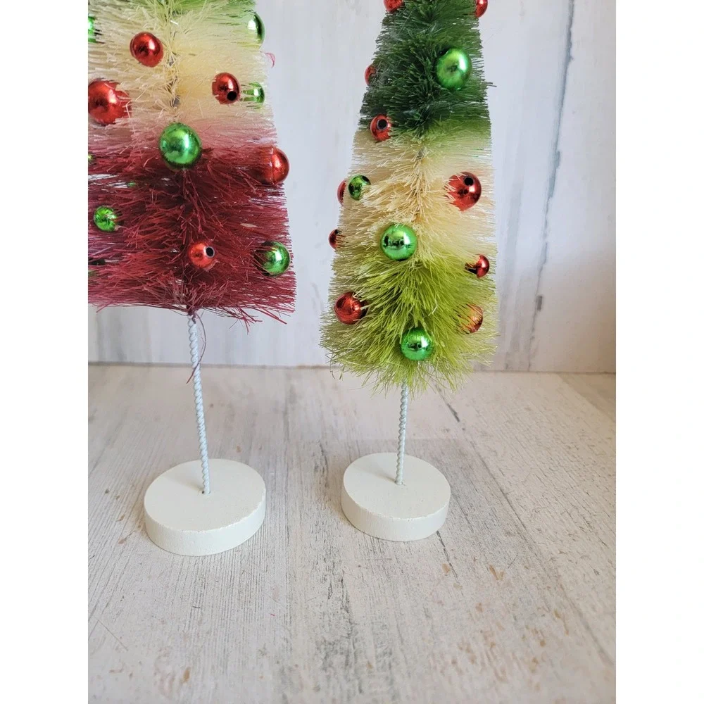 Bethany Lowe mini Red Green bottle brush tree table top Xmas set home